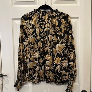 H&M Black, white, brown and tan blouse. Size 8